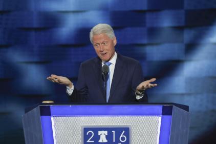 Former President Bill Clinton speaks on the second day of the Democratic National Convention at the Wells Fargo Center in Philadelphia, July 26, 2016. Hillary Clinton officially became the Democratic Party’s standard-bearer on Tuesday in a roll-call vote of delegates on the floor of the convention. (Stephen Crowley/The New York Times) XNYT328